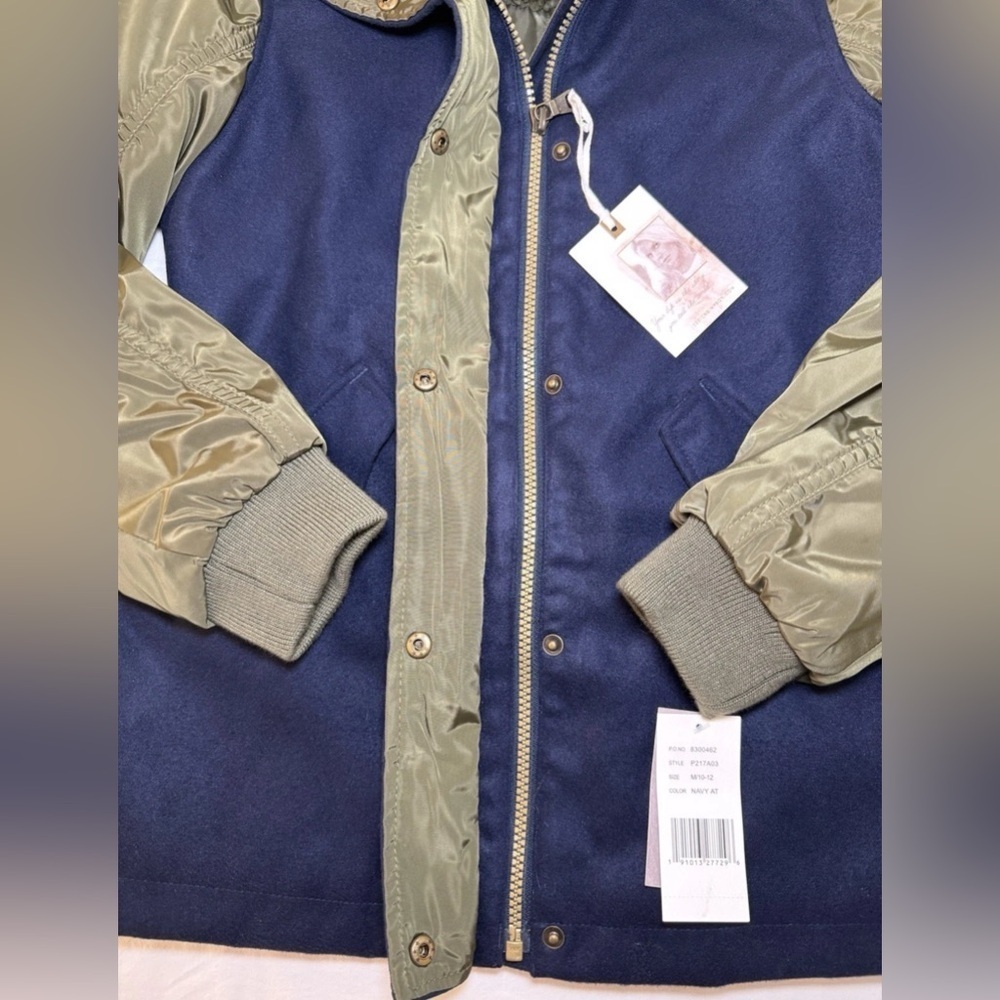 NEW Jessica Simpson Girls Heavy Blue Olive Coat Faux Fur Hood Medium 10 / 12 - Picture 5 of 13